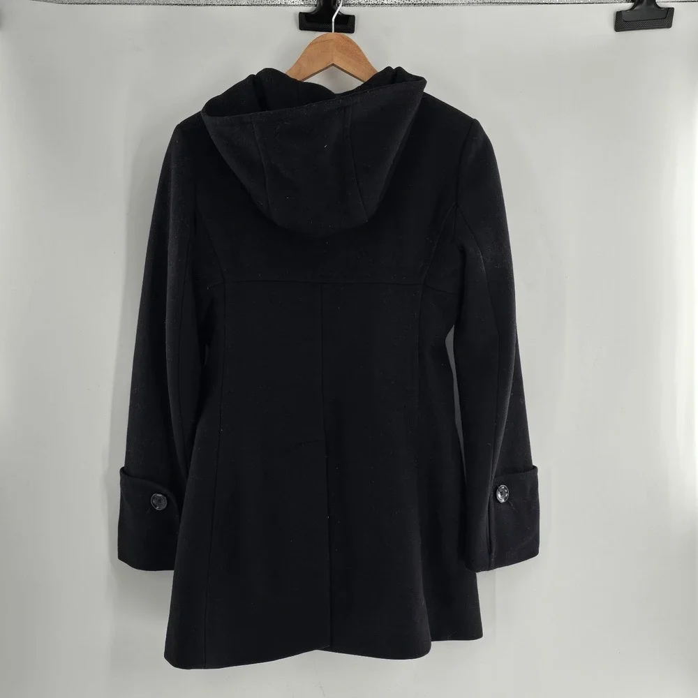 Michael Kors Black Wool Blend Double‎ Breasted Hooded Coat, Size 4